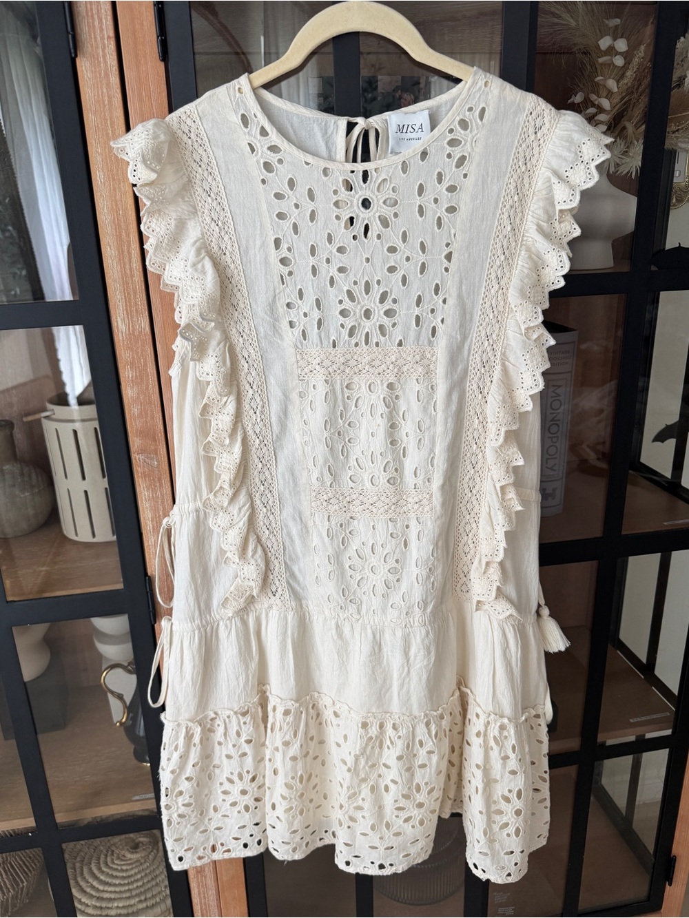 MISA eyelet embroidered mini dress ruffle flutter sleeves cotton marieta - Picture 10 of 10
